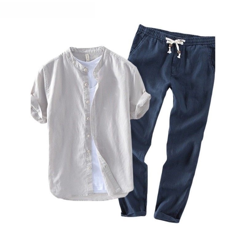 Linen Shirt Breathable - Set Kemeja dan Kaos Linen Lengan