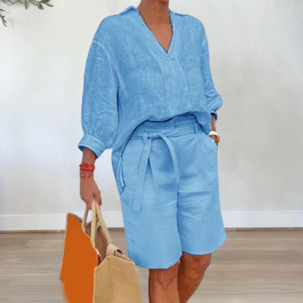 Linen Shirt Breathable - Setelan Dua Potong Wanita Katun Linen