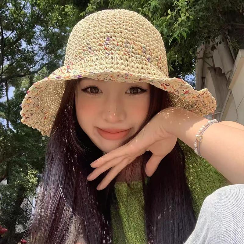 Topi Jerami Pelangi Rajutan Ta - Bucket Hat Straw ulasan dan harga