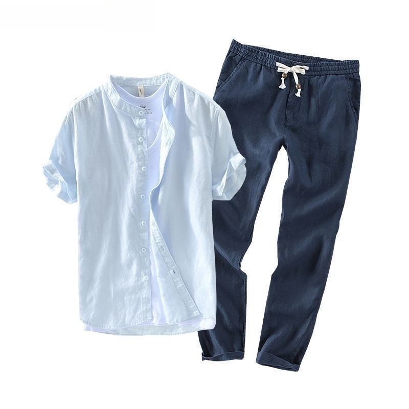 Set Kemeja dan Kaos Linen Leng - Linen Shirt Breathable ulasan dan harga