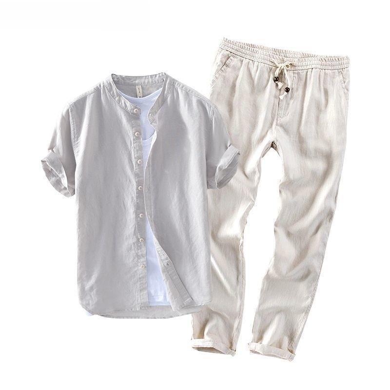 Set Kemeja dan Kaos Linen Leng - Linen Shirt Breathable ulasan dan harga